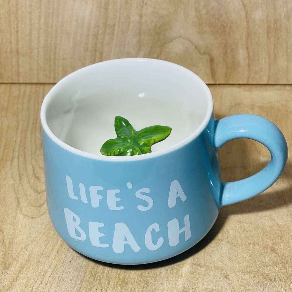 Whimsical‎ Cupboard Life Is A Beach Mug With Palm Tree Peek-A-Boo Coffee Mug